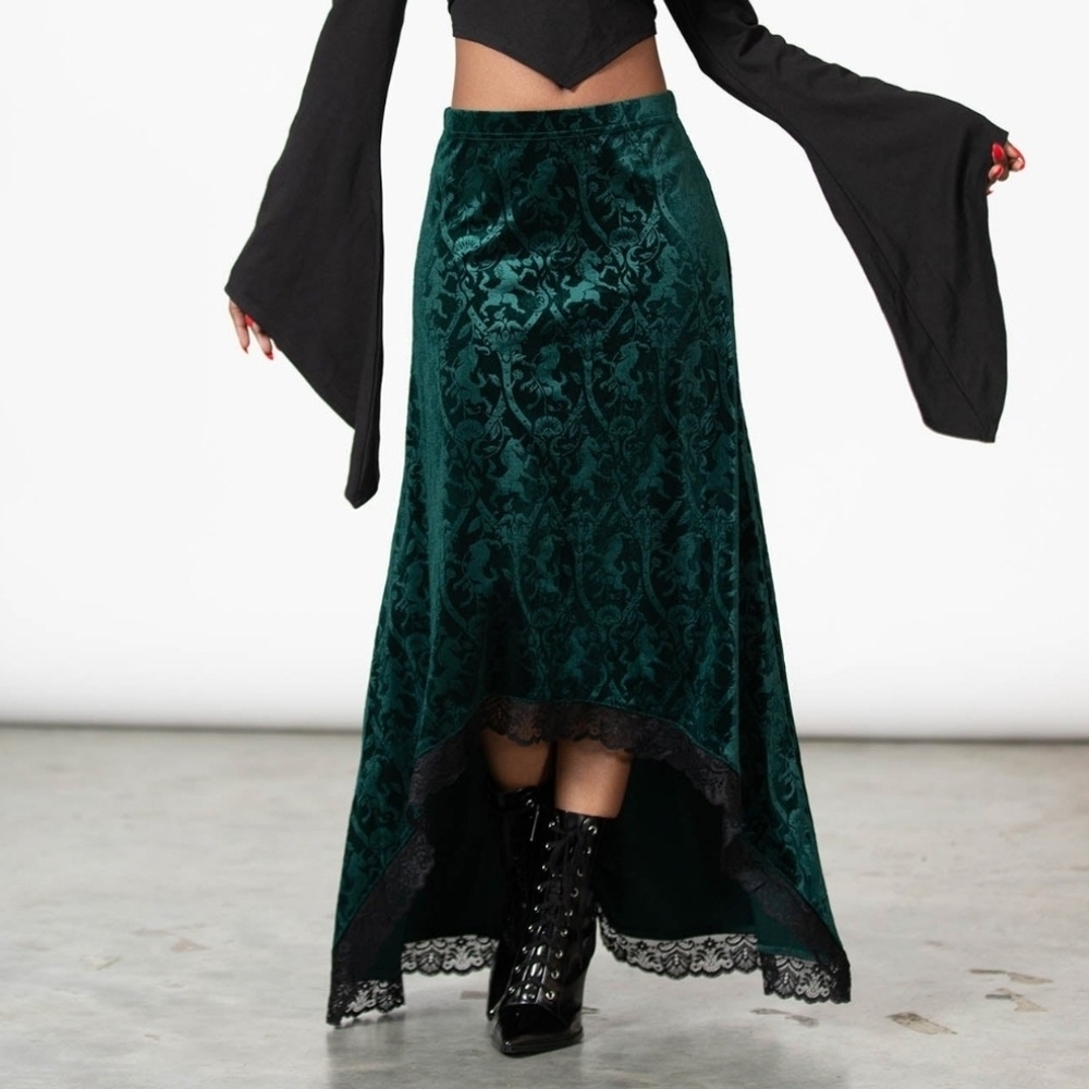 Killstar Dark Green High Low Velvet Skirt Grailed Maxi Skirt [EMERALD]
